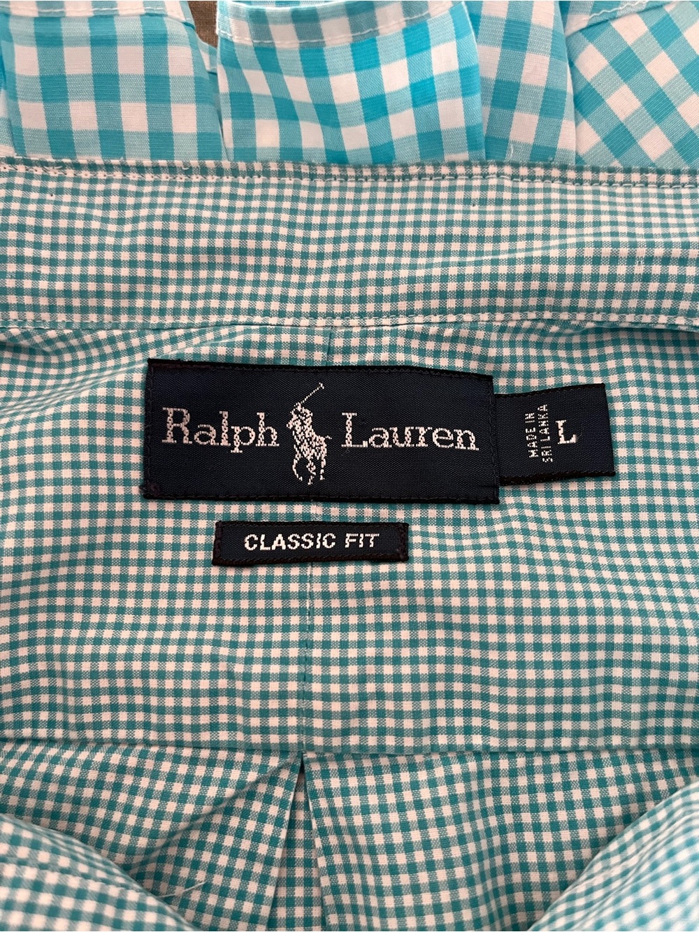 Refashioned Ralph Lauren Teal Gingham Button-Down Ruffle Collar - Picture 6 of 6